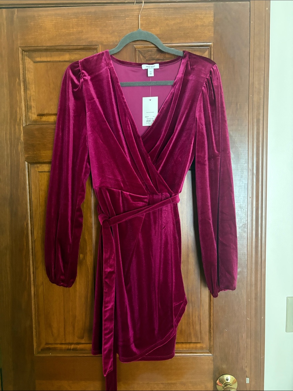 Nine West | Velvet Wrap Dress - Deep Berry Pink